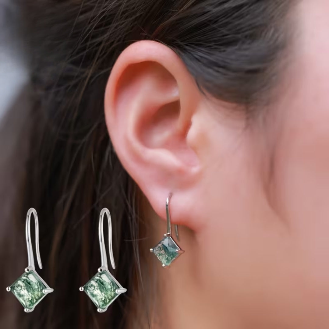 Boucles d'oreilles Cubiques en Agate Mousse