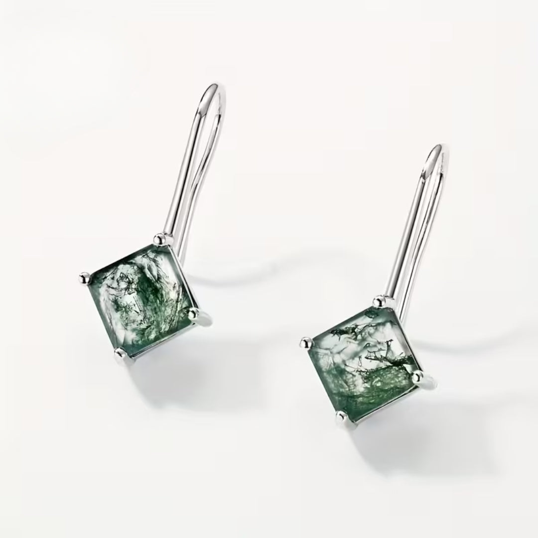 Boucles d'oreilles en agate mousse cubique