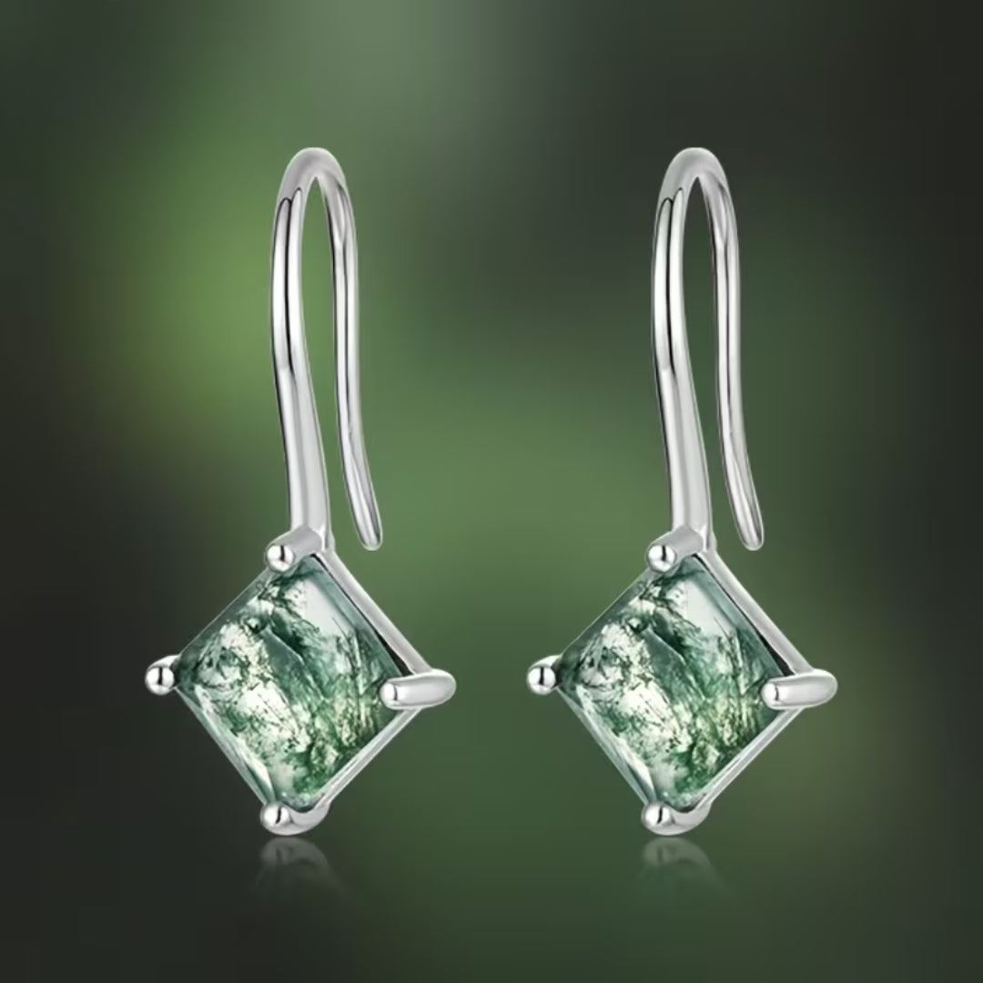 Boucles d'oreilles Cubiques en Agate Mousse