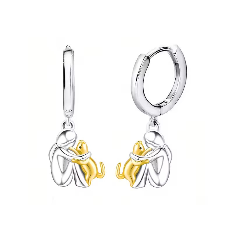 Pendentif Chat en Câlin avec Boucles d'Oreilles Bonus – Offre Limitée