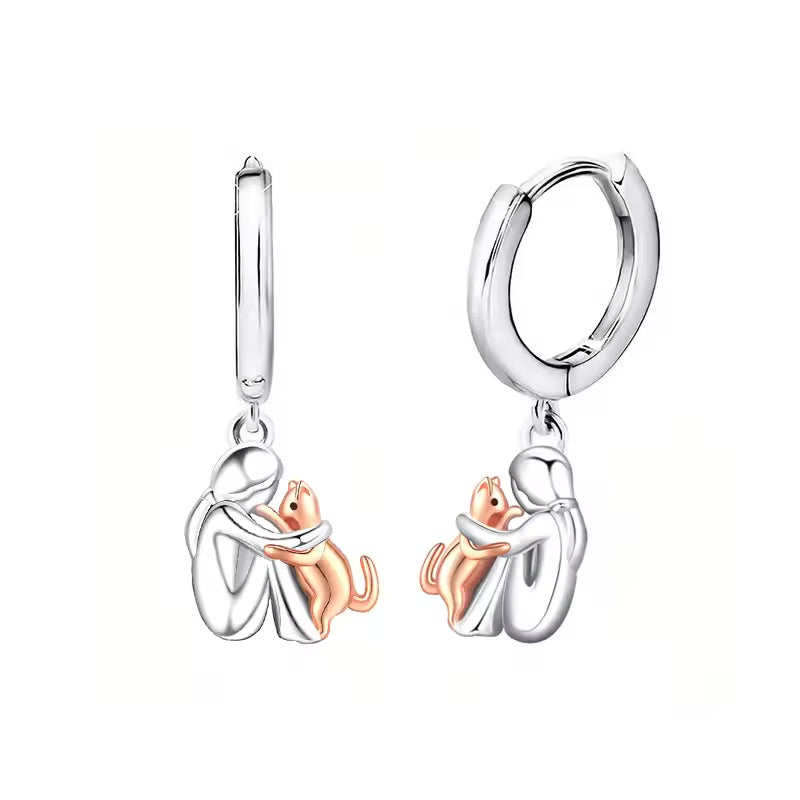 Pendentif Chat en Câlin avec Boucles d'Oreilles Bonus – Offre Limitée