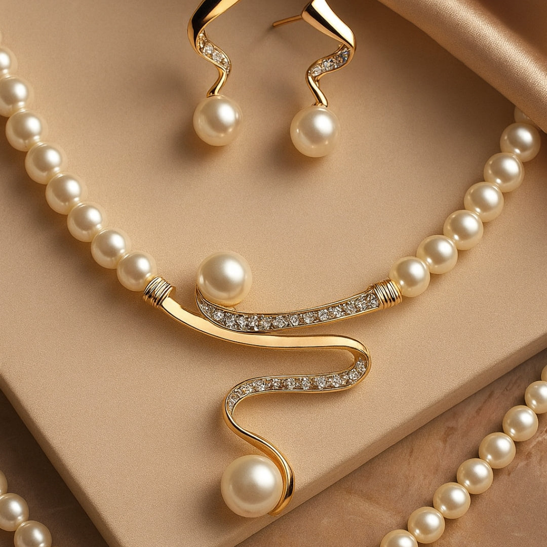 Collier en Perles Naturelles + Ensemble de Boucles d'Oreilles