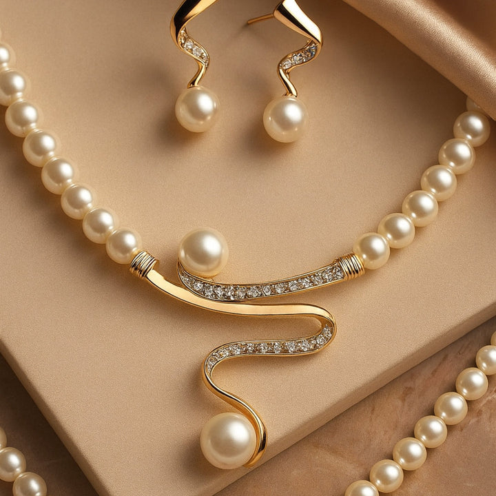 Collier en Perles Naturelles + Ensemble de Boucles d'Oreilles