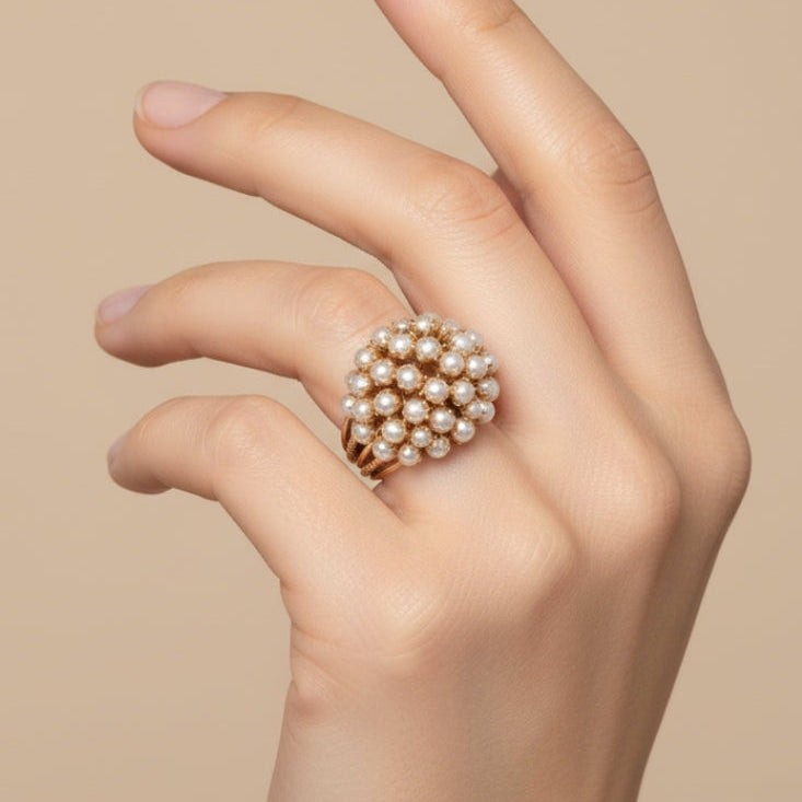 Bague en Or avec Perle Incrustée Classique