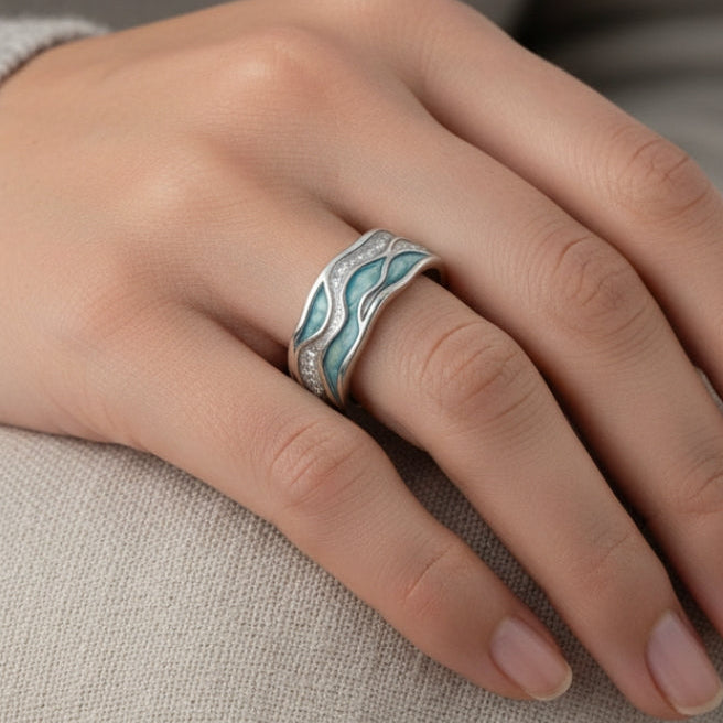 Bague en Argent Turquoise Ondulée