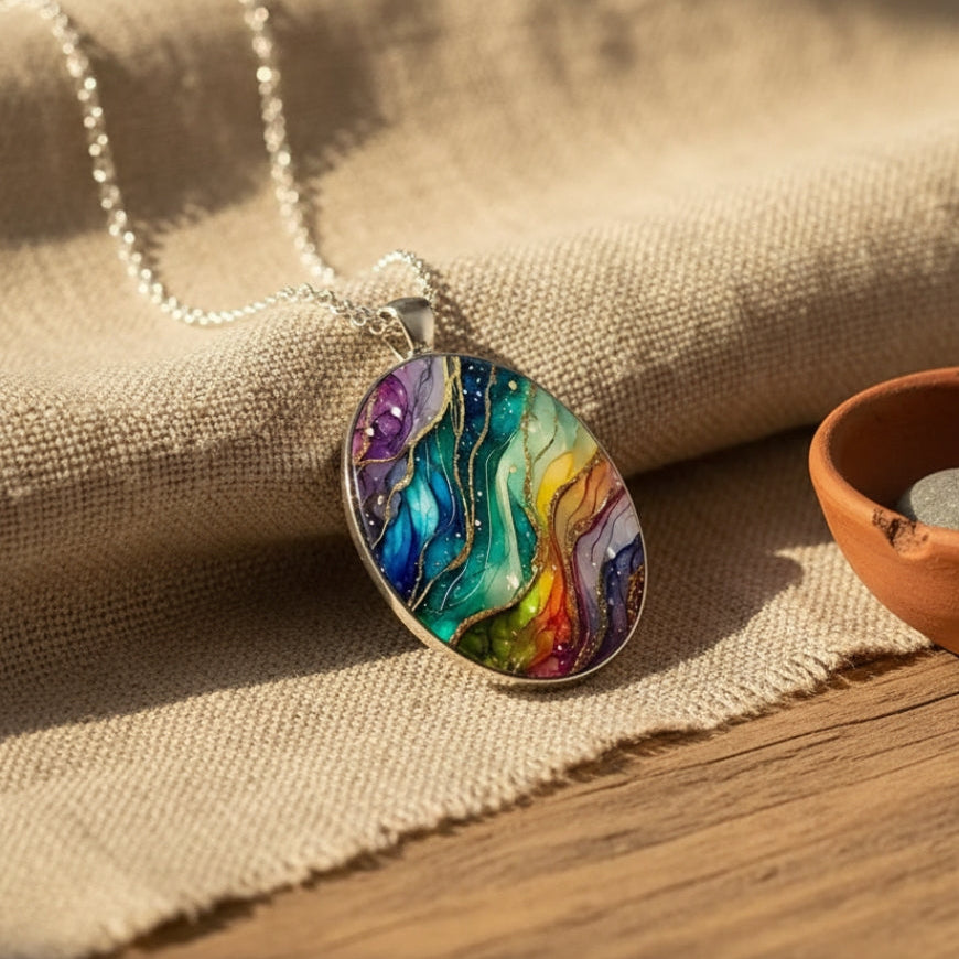 Collier en Pierre Ronde Colorée