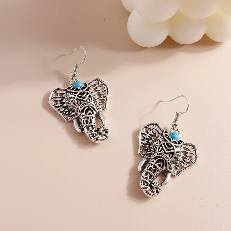 Boucles d'oreilles vintage éléphant en argent bohème