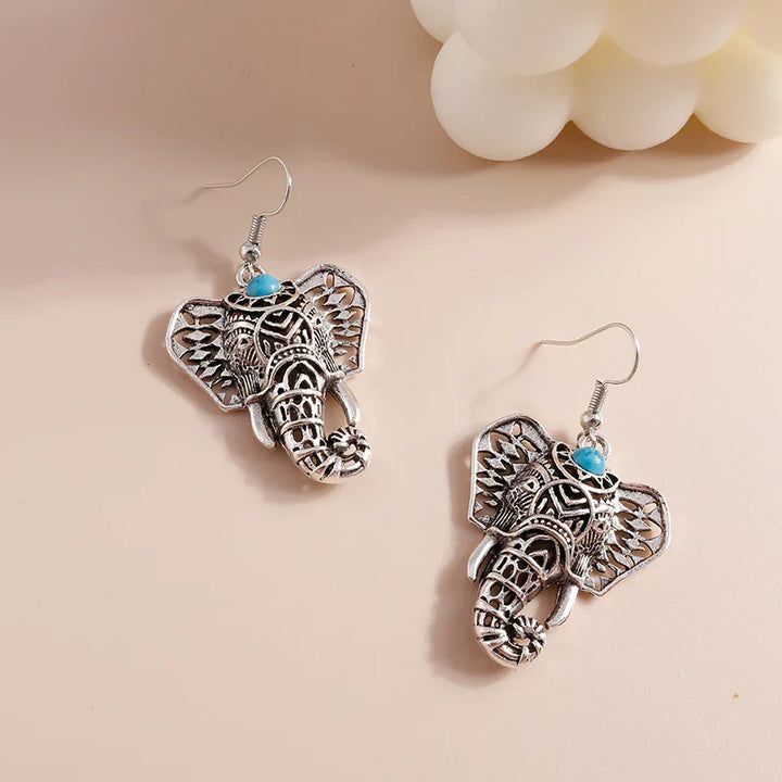Boucles d'oreilles vintage éléphant en argent bohème