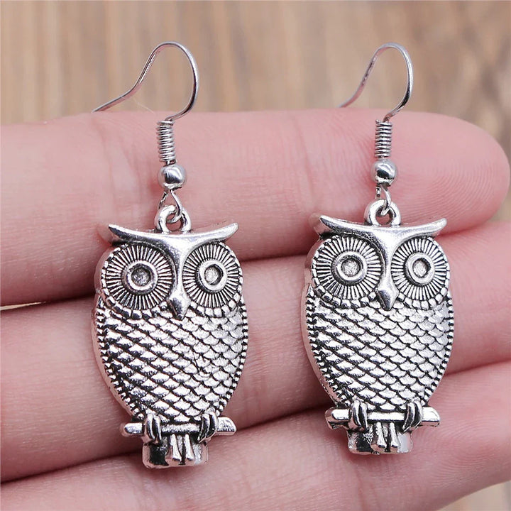 Boucles d'oreilles pendantes bohémiennes vintage avec hibou