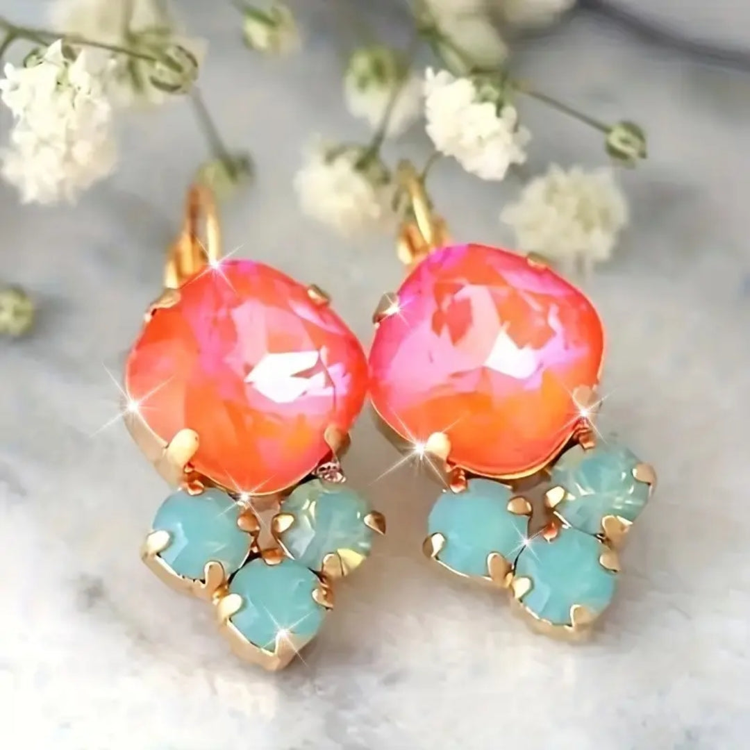 Boucles d'oreilles en verre rouge et bleu