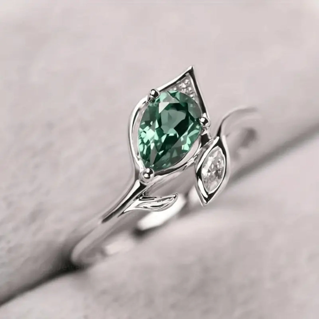 Bague Florale Cristalline Verte