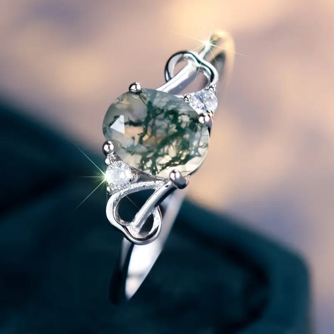 Bague en Cristal Ronde en Agate Mousse