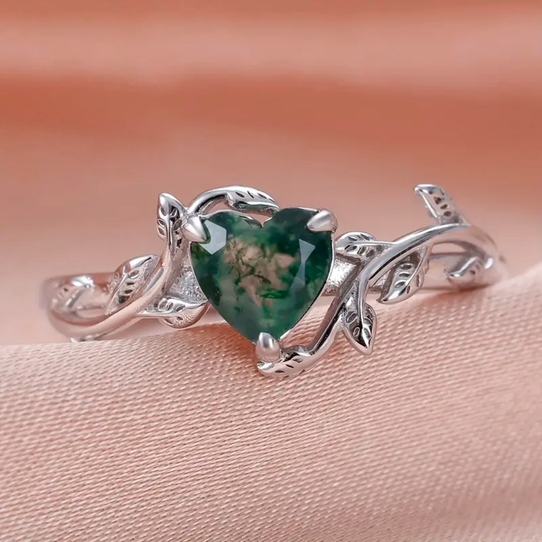Bague en Argent avec Cœur en Agate Musquée