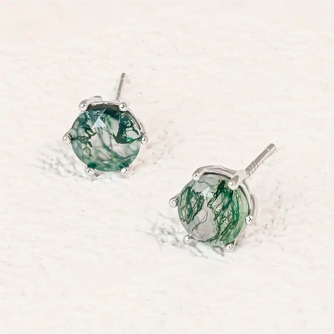 Boucles d'oreilles rondes en agate mousse
