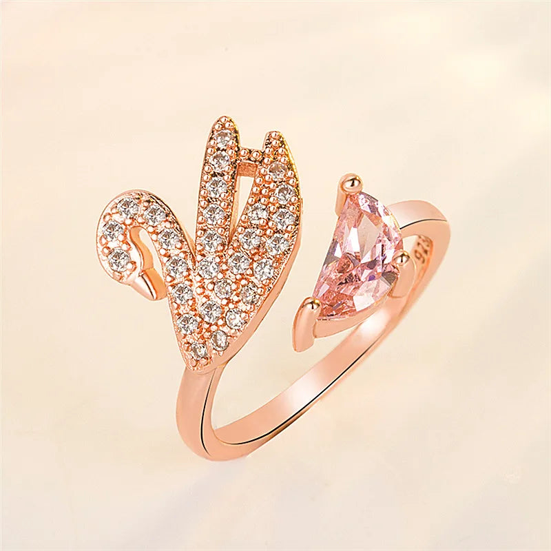 Bague en Cristal Cygne - Ajustable Or Rose