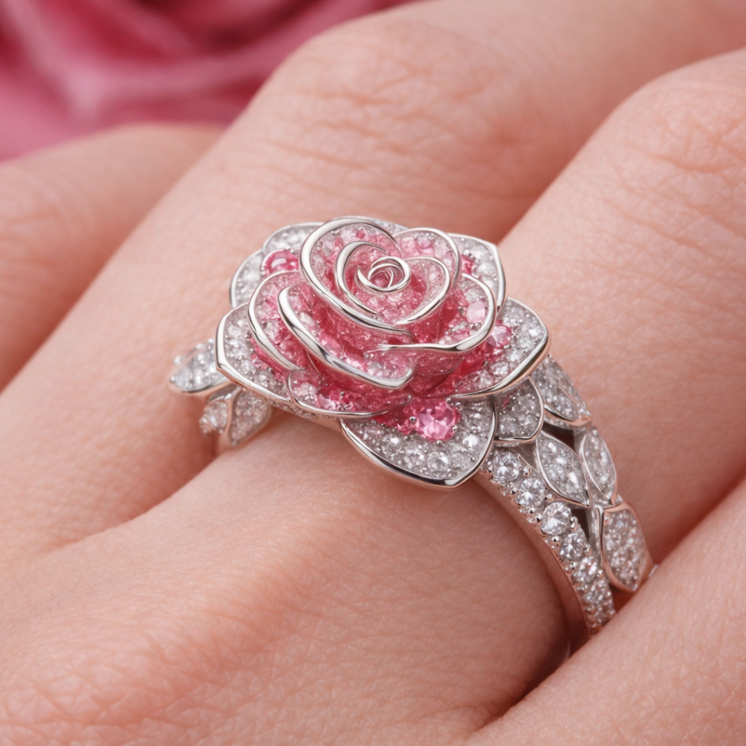 Bague en argent à fleurs roses