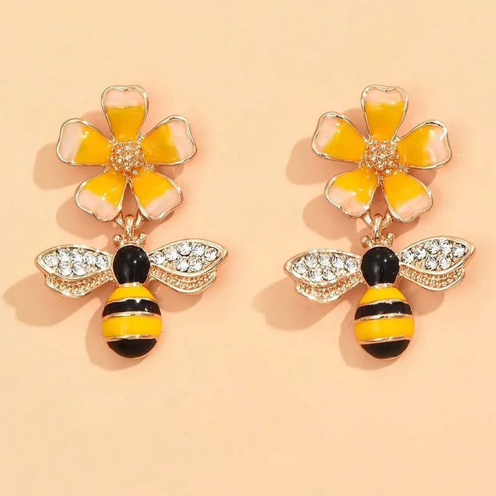 Boucles d'oreilles Goutte Abeille & Tournesol