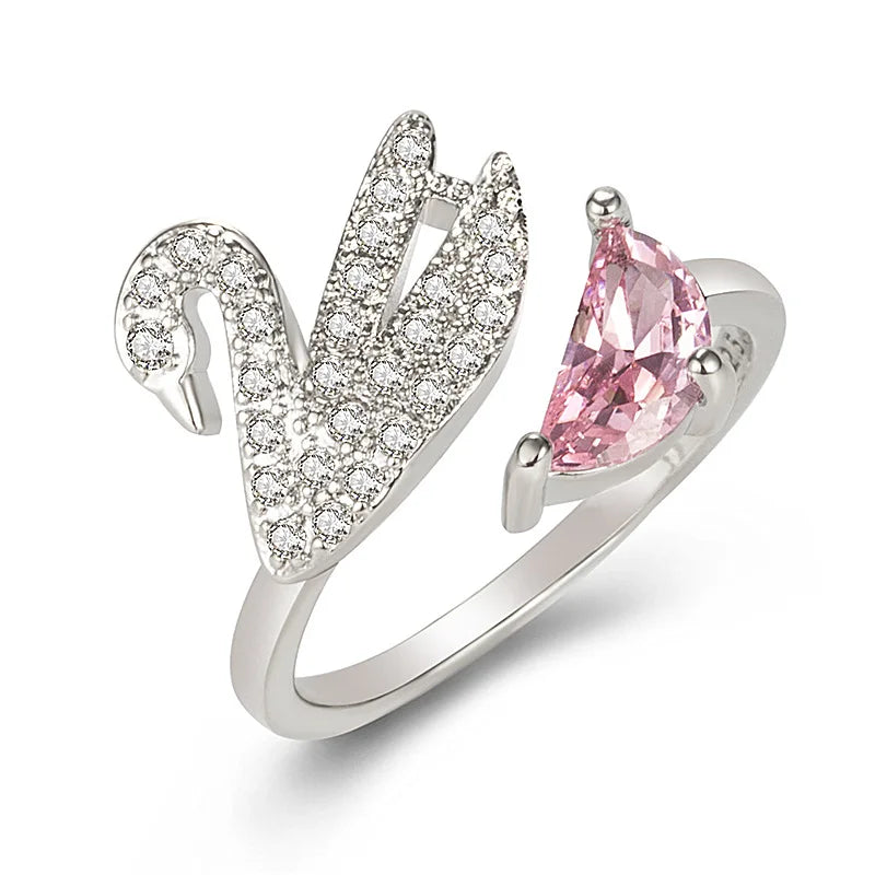 Bague en Cristal Cygne - Ajustable Or Rose