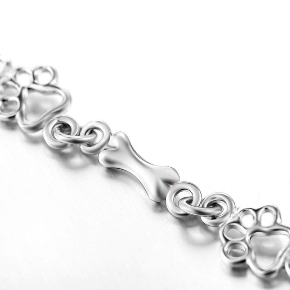 Bracelet en Édition Limitée avec Charms en Argent Pur en Forme de Patte de Chien et d'Os