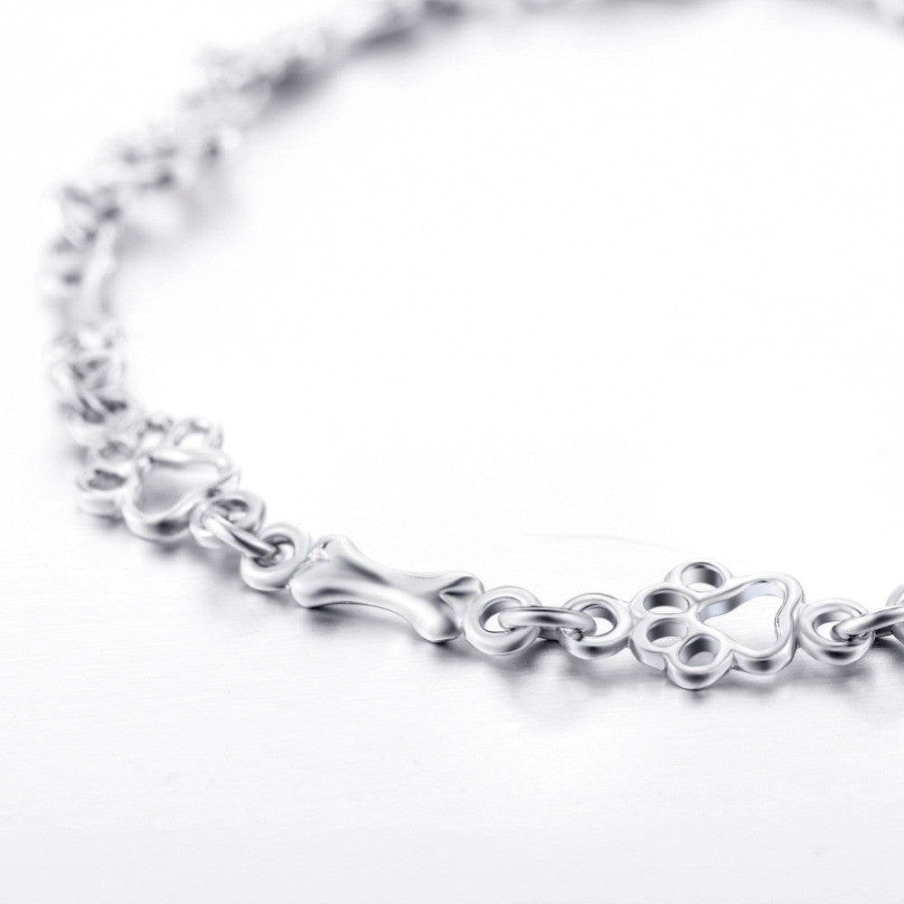 Bracelet en Édition Limitée avec Charms en Argent Pur en Forme de Patte de Chien et d'Os