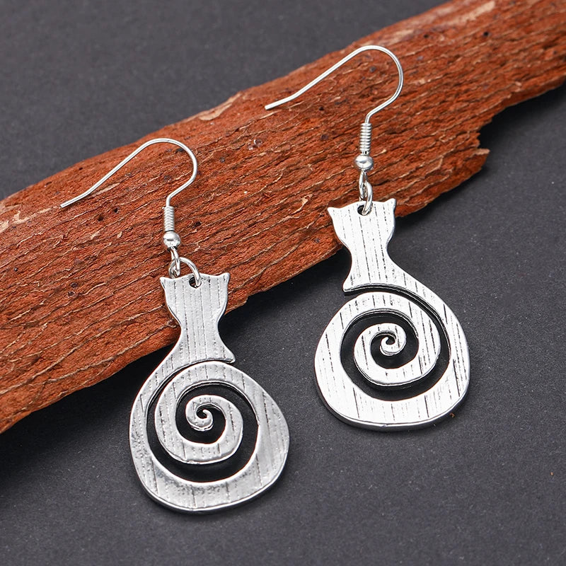 Boucles d'oreilles en spirale vintage avec chat
