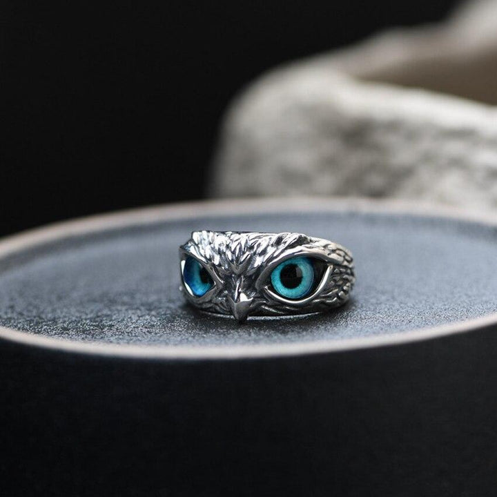 Bague Ajustable Hibou de Bonheur en Argent et Opale