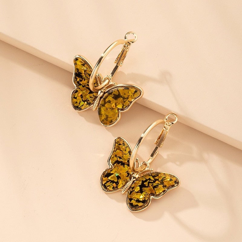 Boucles d'oreilles en cristal émaillé peint à la main en forme de papillon