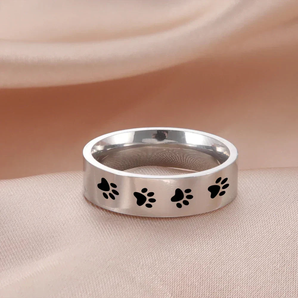 Bague empreinte de patte artisanale en acier inoxydable