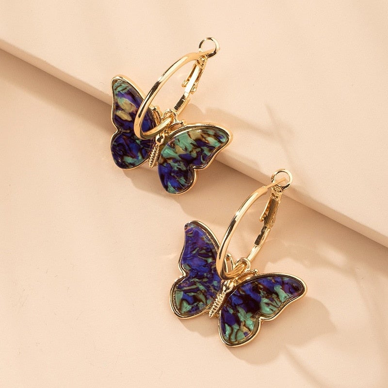 Boucles d'oreilles en cristal émaillé peint à la main en forme de papillon