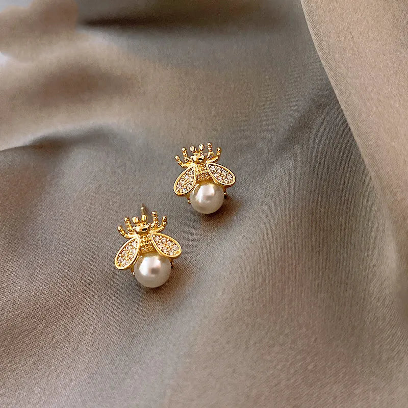 Boucles d'oreilles en perles abeille – Bijoux élégants en ton or pour femmes