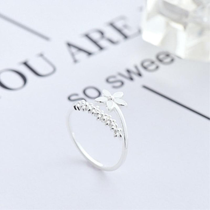 Bague en Argent 925 Ajustable et Émaillée à la Main avec Fleurs Sauvages