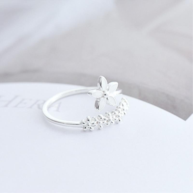 Bague en Argent 925 Ajustable et Émaillée à la Main avec Fleurs Sauvages