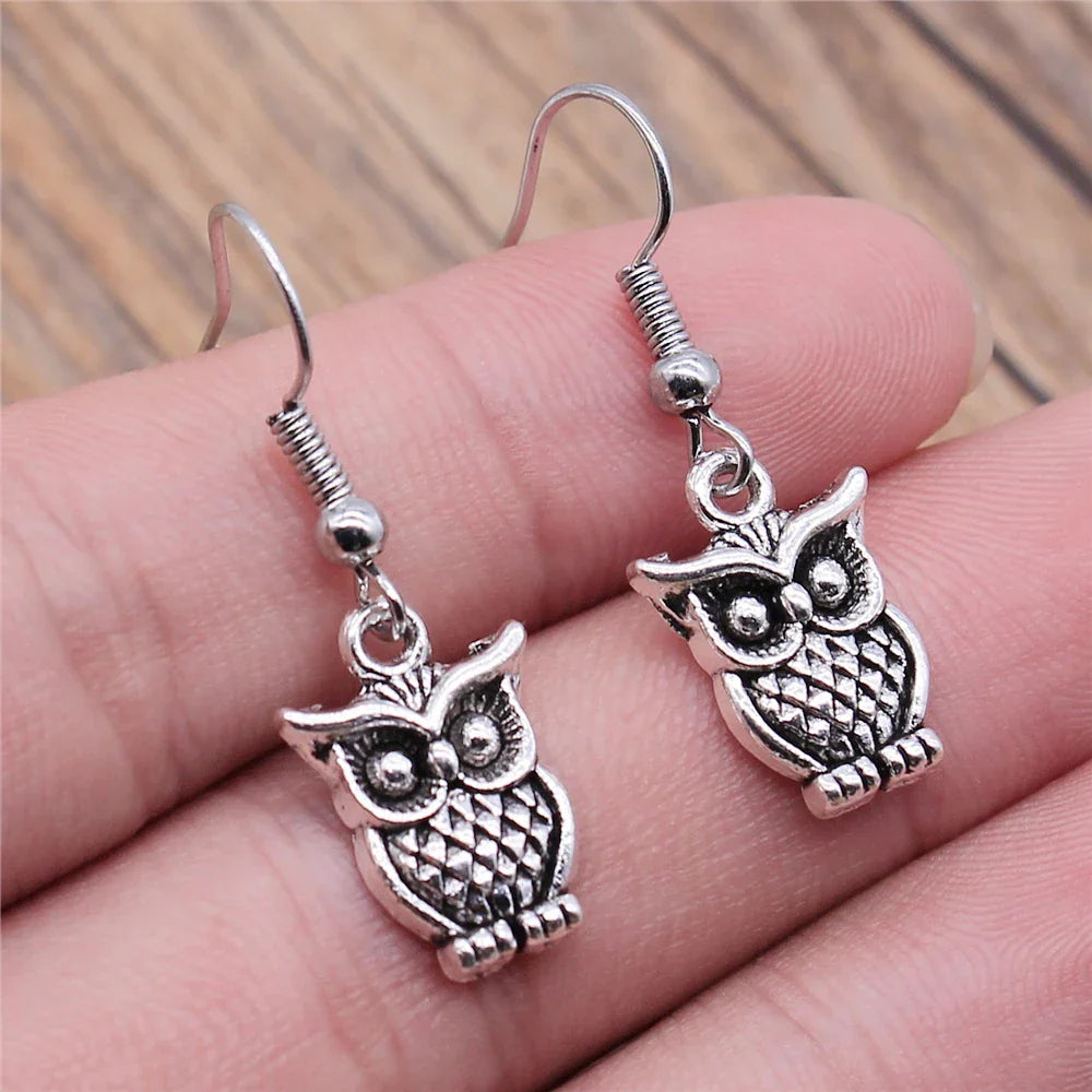 Boucles d'oreilles pendantes bohémiennes vintage avec hibou