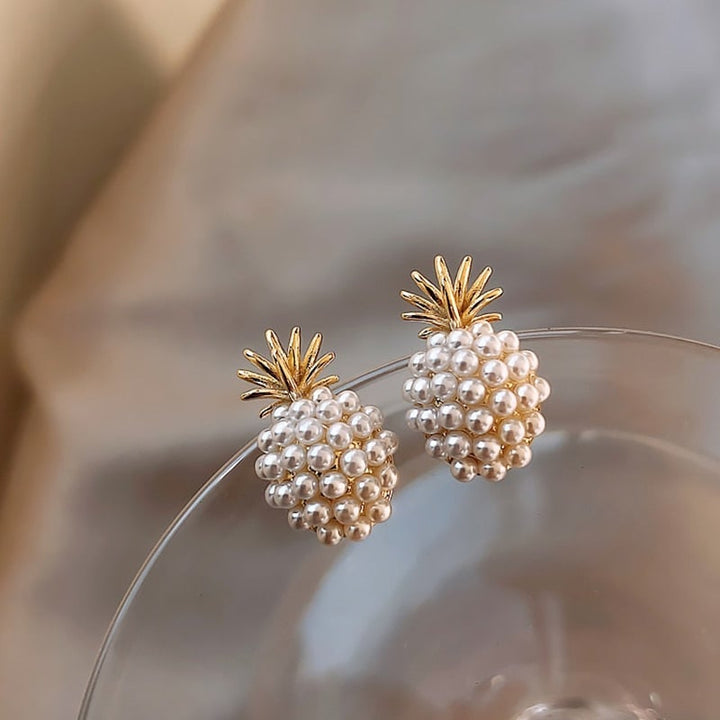 Boucles d'oreilles en argent incrustées de perles et d'ananas tropical