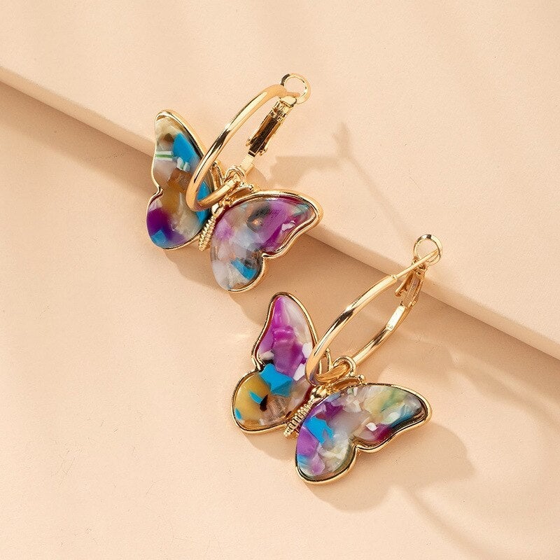 Boucles d'oreilles en cristal émaillé peint à la main en forme de papillon