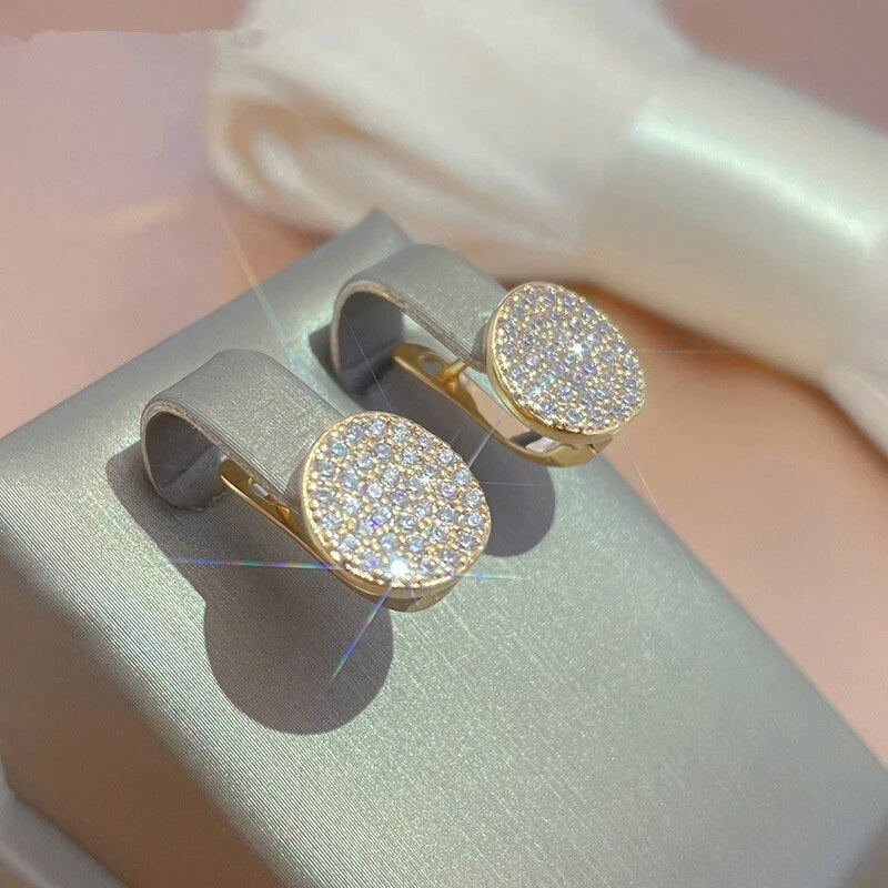Boucles d'oreilles élégantes en forme de plaque arrondie lumineuse