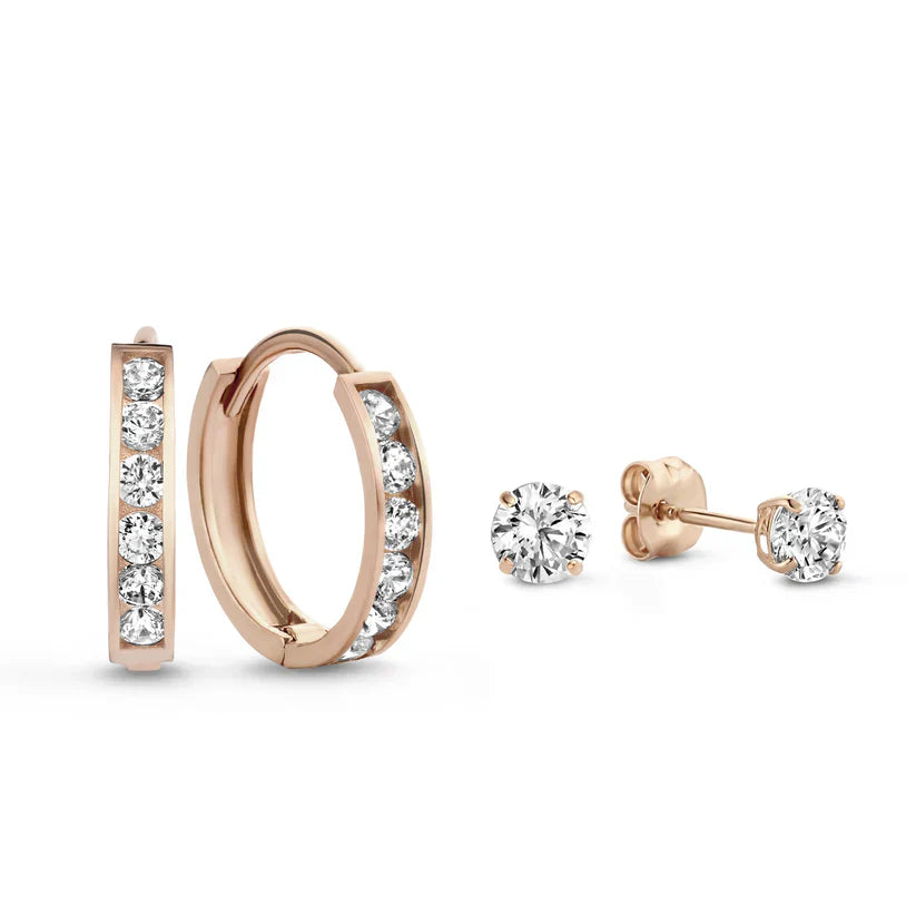 Ensemble de Boucles d'Oreilles en Pierre Dara Brillane | Or Blanc