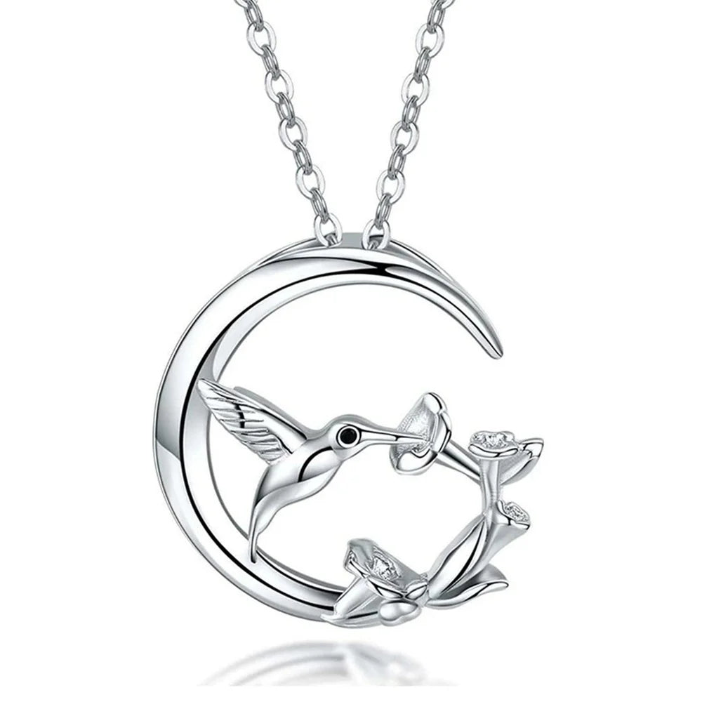 Collier Pendentif Vintage en Argent Oiseau de Lune