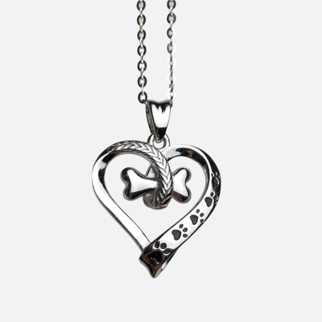 Collier Pattes de Chien et Cœur en Acier Inoxydable