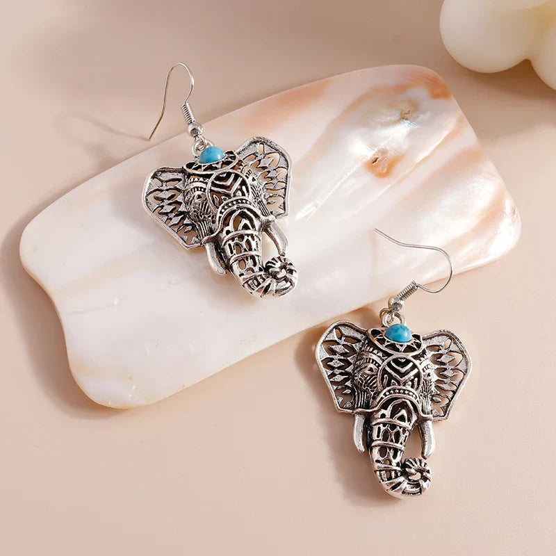Boucles d'oreilles vintage éléphant en argent bohème