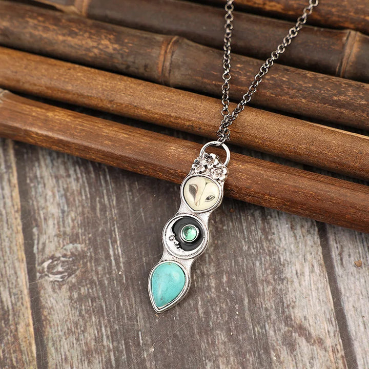 Collier Bar avec Hibou Turquoise Sagesse
