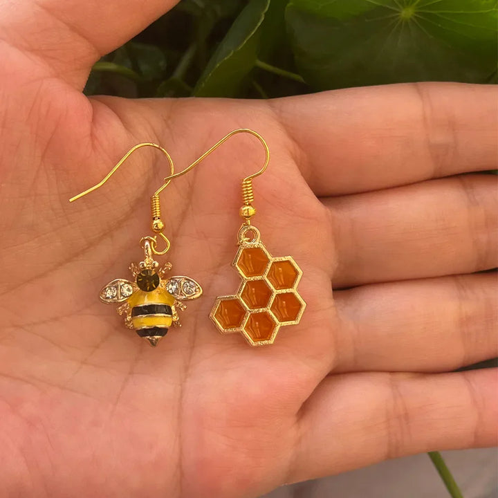 Boucles d'oreilles en cristal Abeille dorée et Rayon de miel