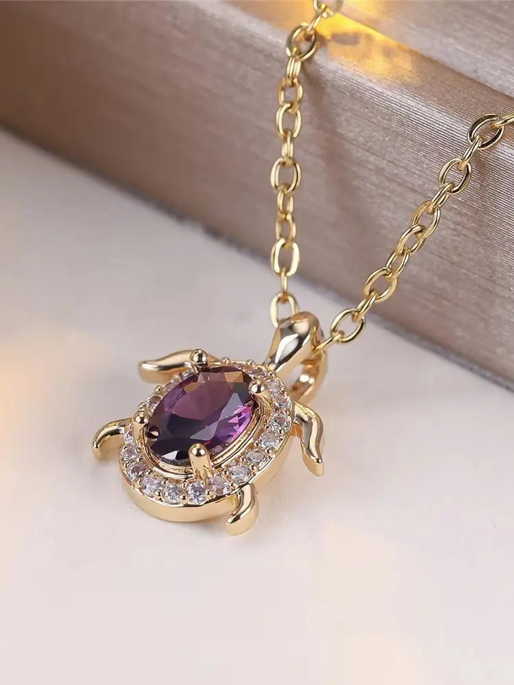 Pendentif en Cristal Violet en Forme de Tortue