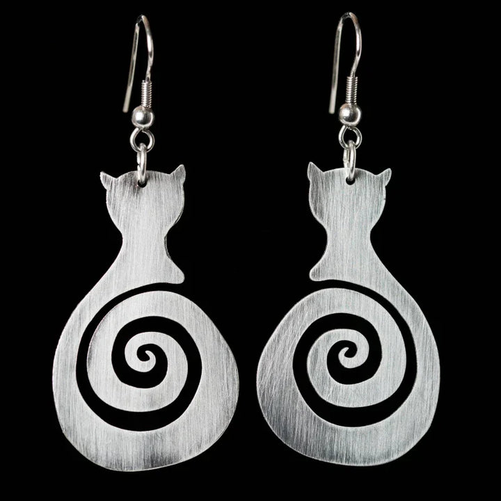 Boucles d'oreilles spirales vintage avec chat