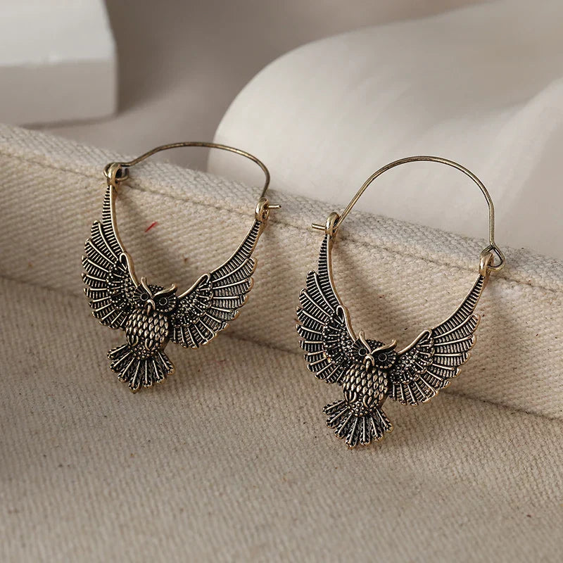Boucles d'oreilles vintage bohémiennes en forme de hibou