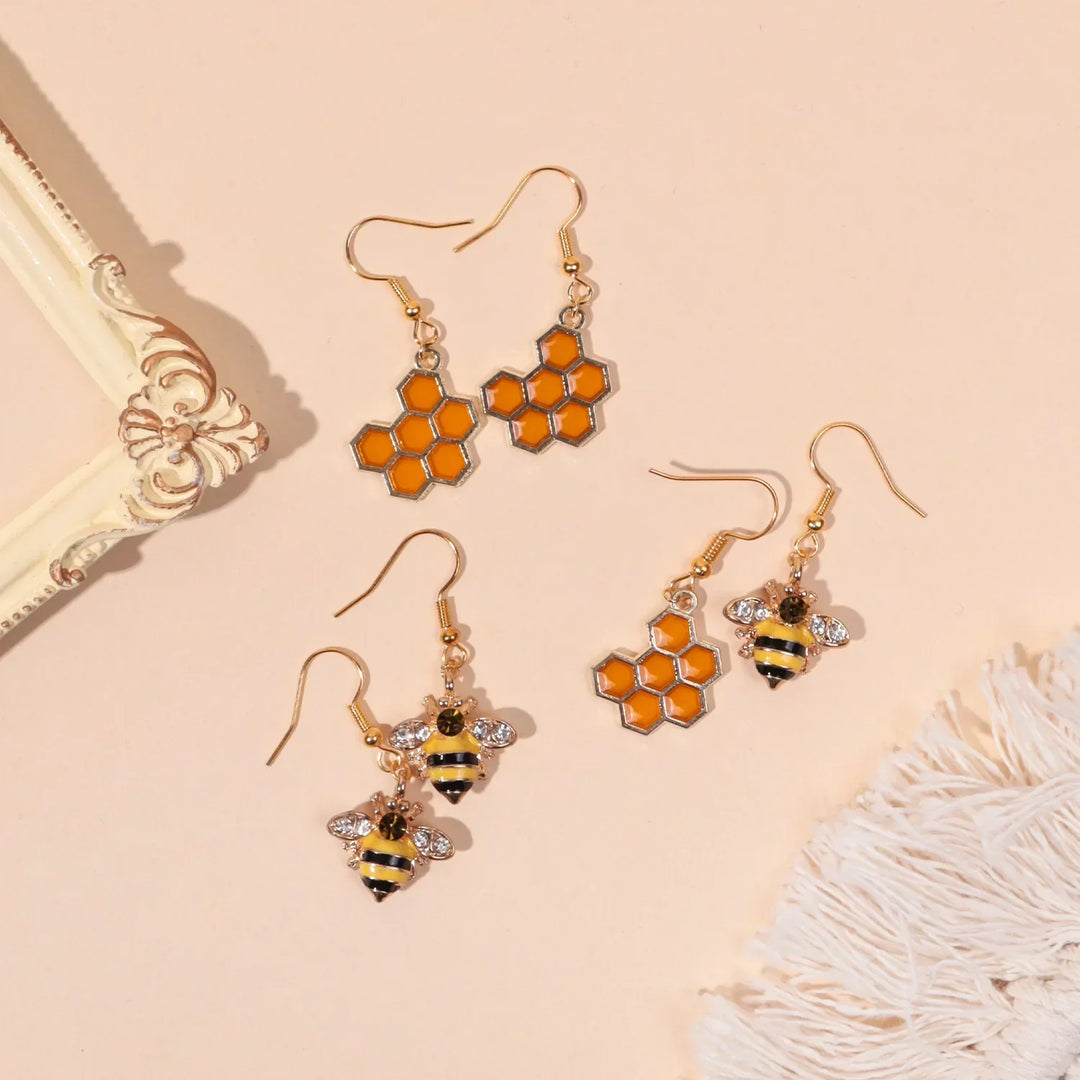 Boucles d'oreilles en cristal Abeille dorée et Rayons de miel