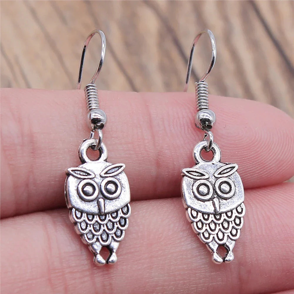 Boucles d'oreilles pendantes bohémiennes vintage avec hibou