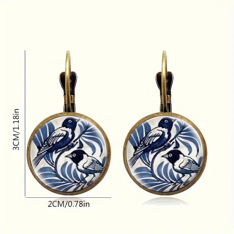 Boucles d'oreilles en verre sous dôme Vintage Blue Magpie