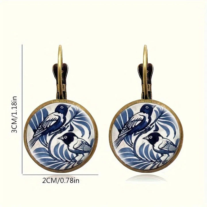 Boucles d'oreilles en verre sous cloche Vintage Blue Magpie