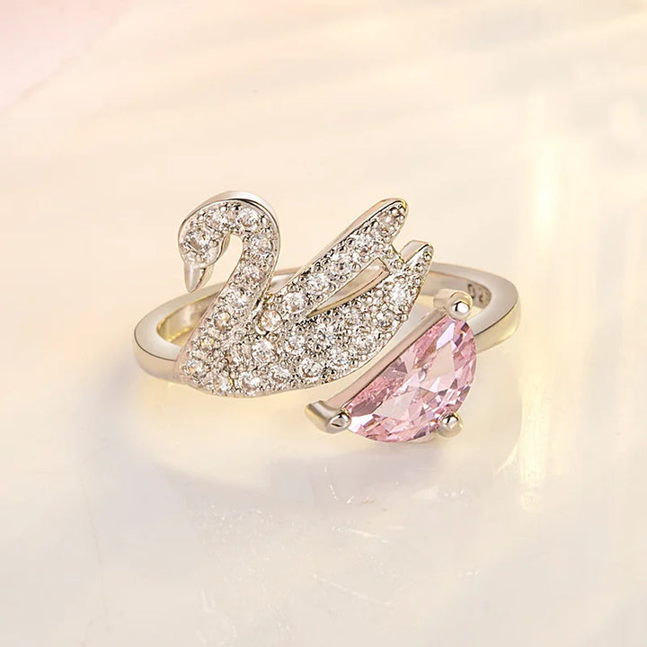 Bague en Cristal Cygne - Ajustable Or Rose